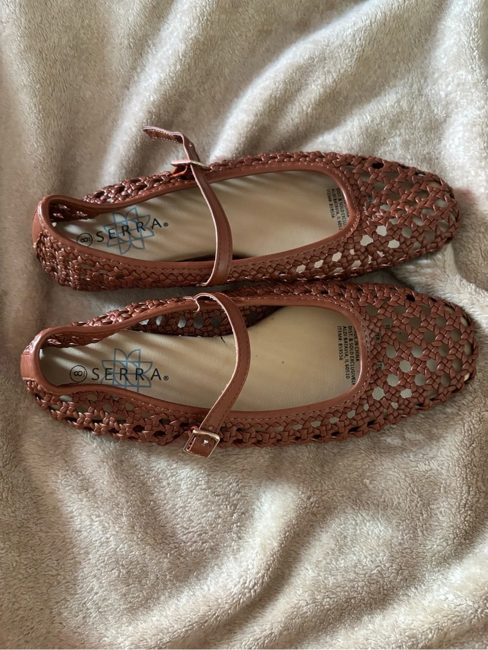 SERRA Woven Mary Jane Flats in Cognac Brown